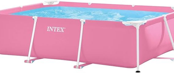 INTEX 2.2m x 1.5M x 60cm Pink Rectangular Frame Pool, Set-up Size: 2.20m x 1.50m x 60cm (28266NP)