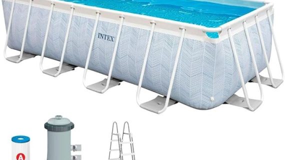 INTEX 4m x 2m x 1m Chevron Prism Rectangular Pool Set, Set-up Size: 4m x 2m x 1m