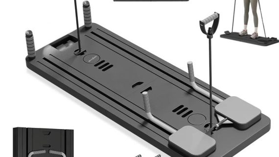 Black Bull Multi-Functional Foldable Pilates Reformer Abdominal Core Trainer with A B Roller Wheels for Workout Exercise
